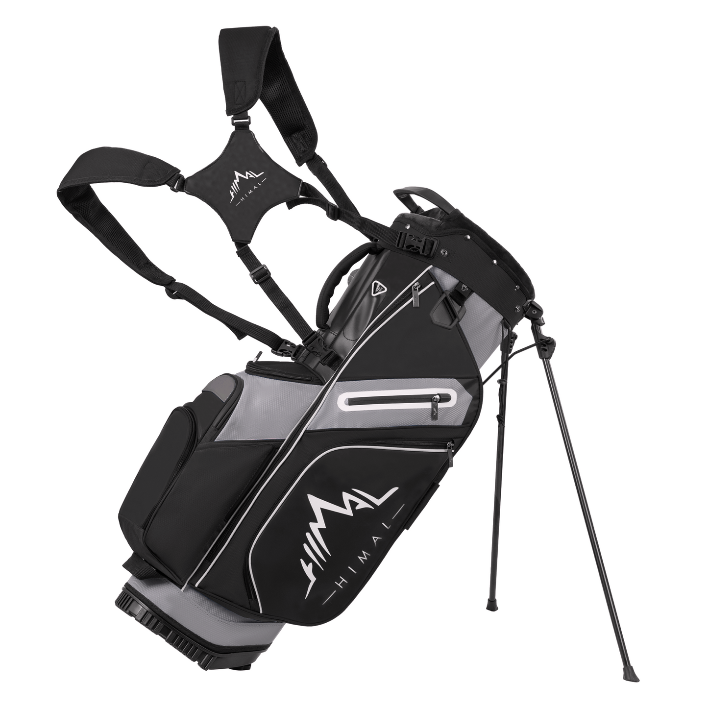 14-Way PU Leather Golf Stand Bag-Pure Black-Gray
