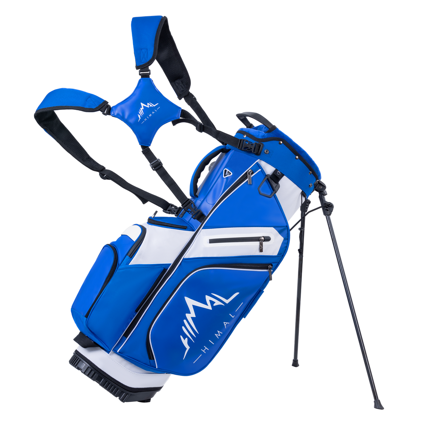 14-Way PU Leather Golf Stand Bag-Royal Blue-White