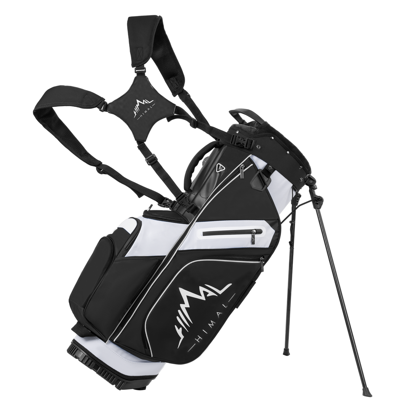 14-Way PU Leather Golf Stand Bag-Pure Black-White