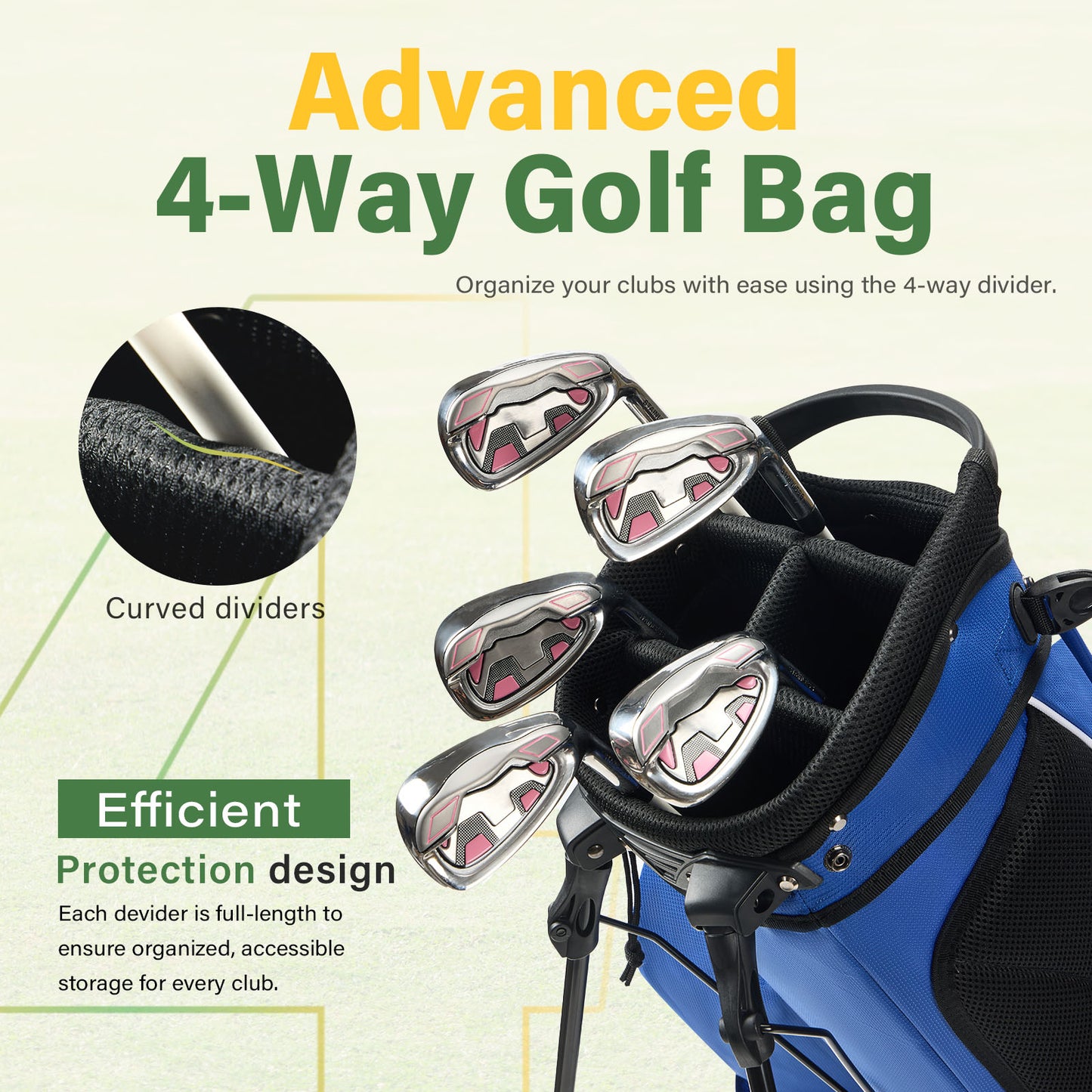 4-Way Full-Length Golf Stand Bag-Royal Blue-White