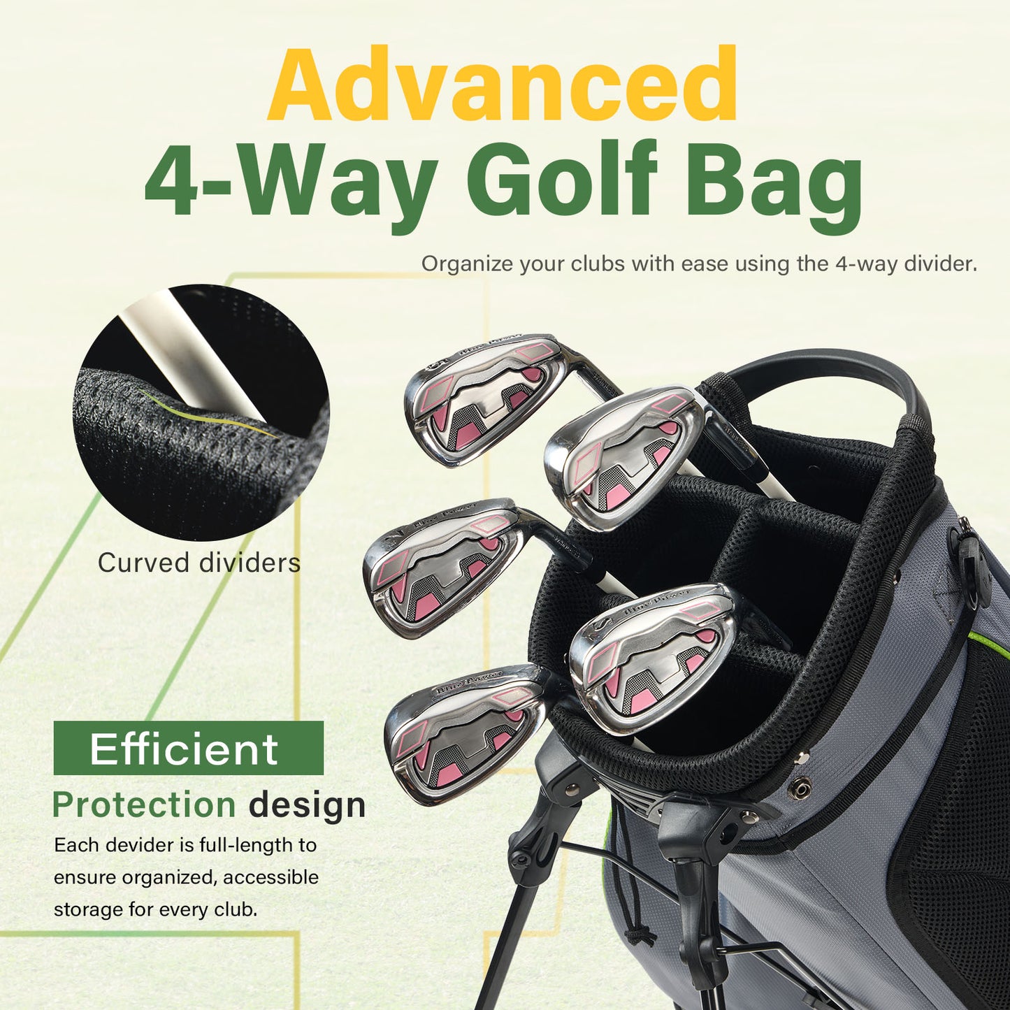 4-Way Full-Length Golf Stand Bag-Steel Gray-White