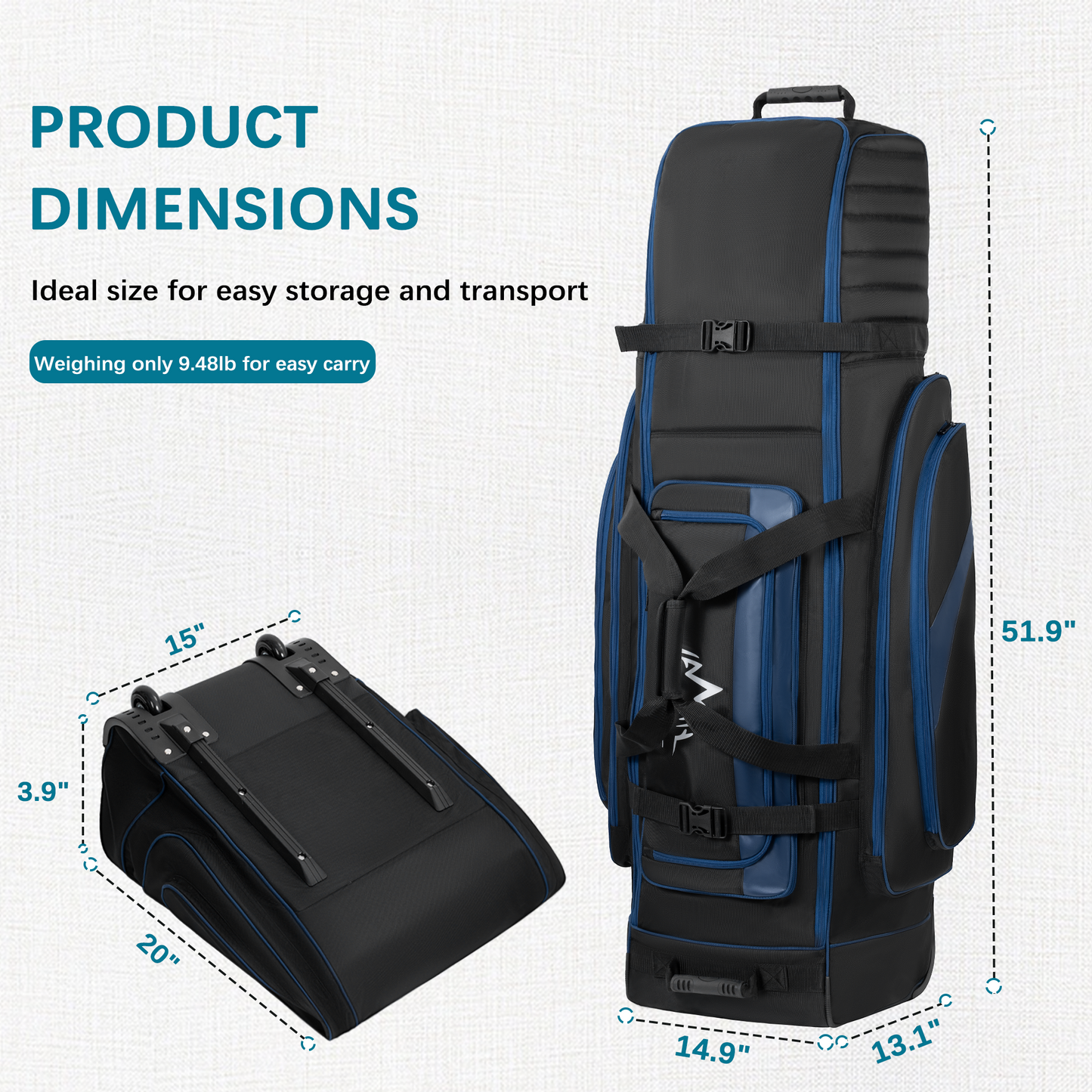 Soft-Sided Golf Travel Bag Cover with Wheels-Deep Blue