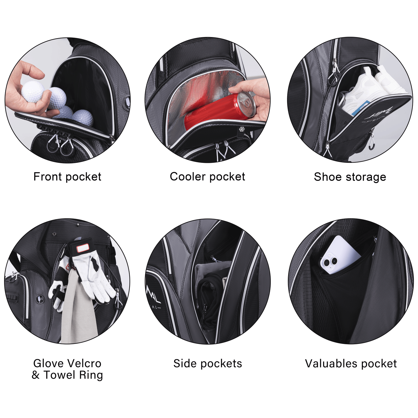 Golf Cart Bag with 14-Way Divider Top-Black-Grey