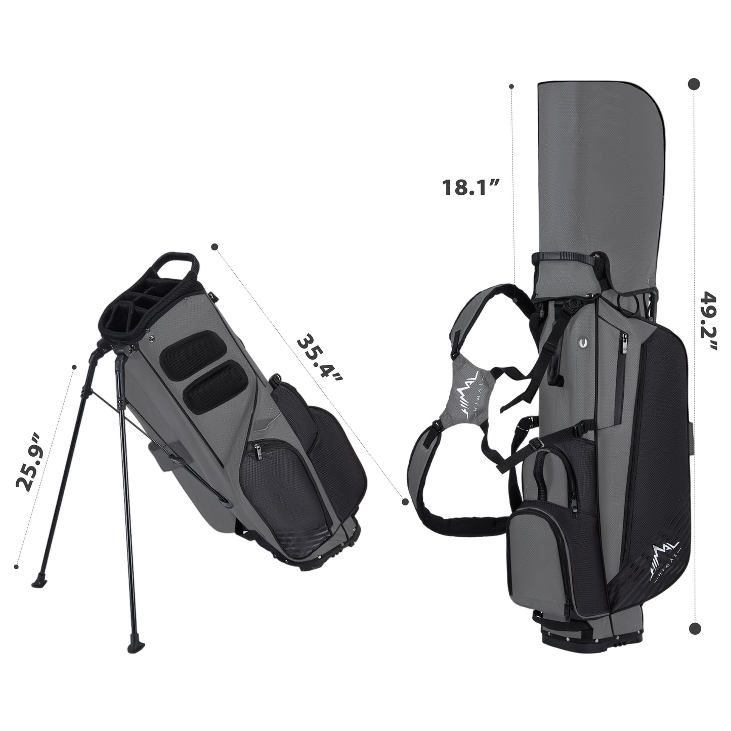 Golf Stand Bag with 8 Way Top Dividers-Black Grey