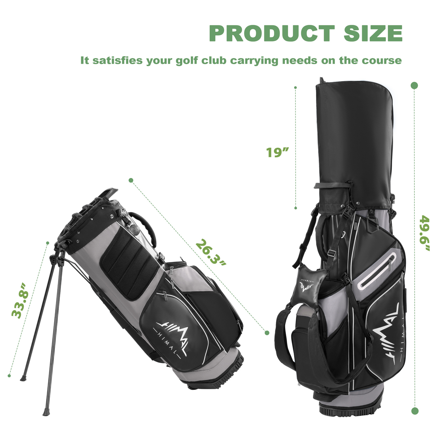 14-Way PU Leather Golf Stand Bag-Pure Black-Gray
