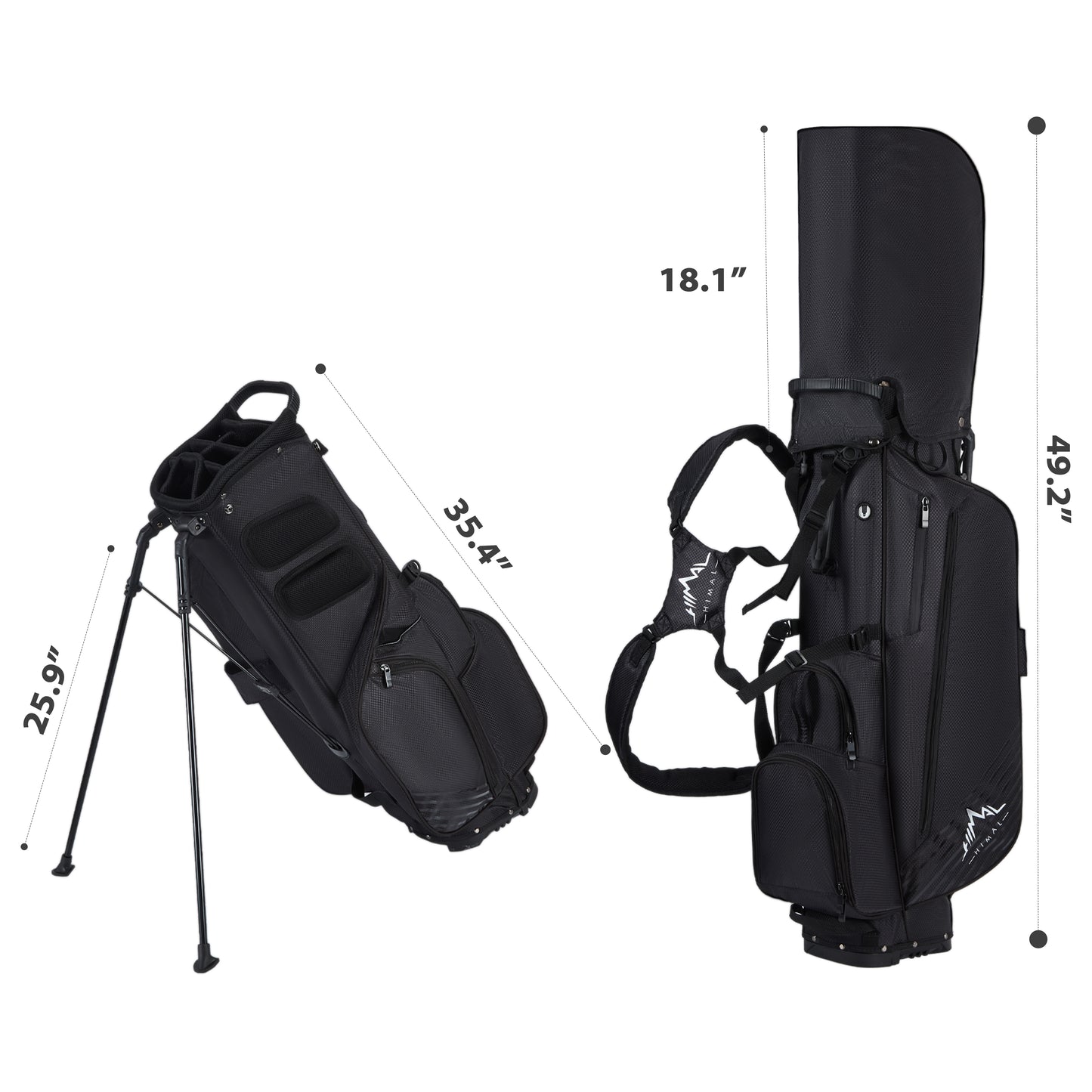 Golf Stand Bag with 8 Way Top Dividers-Charcoal Black