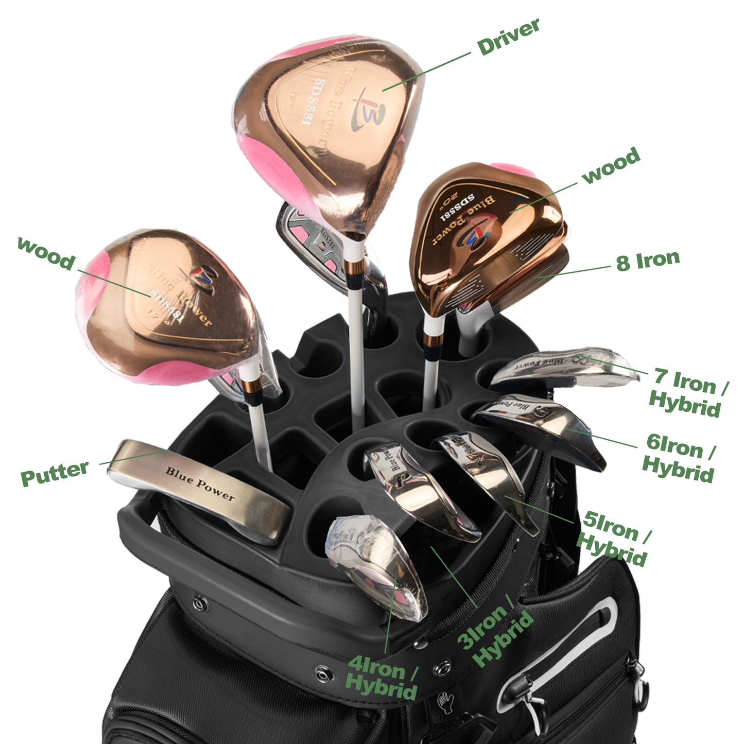 15-Way Full-Length Divider Golf Cart Bag-Black