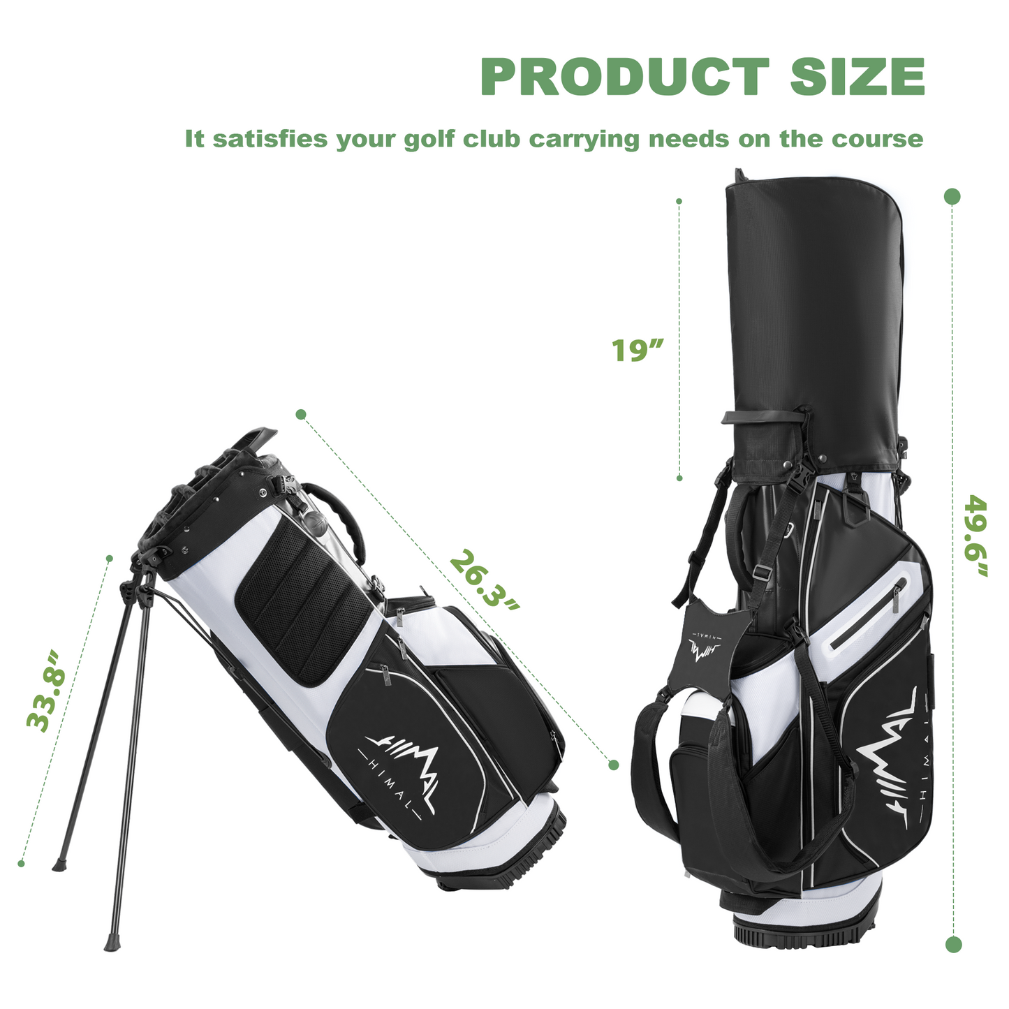 14-Way PU Leather Golf Stand Bag-Pure Black-White