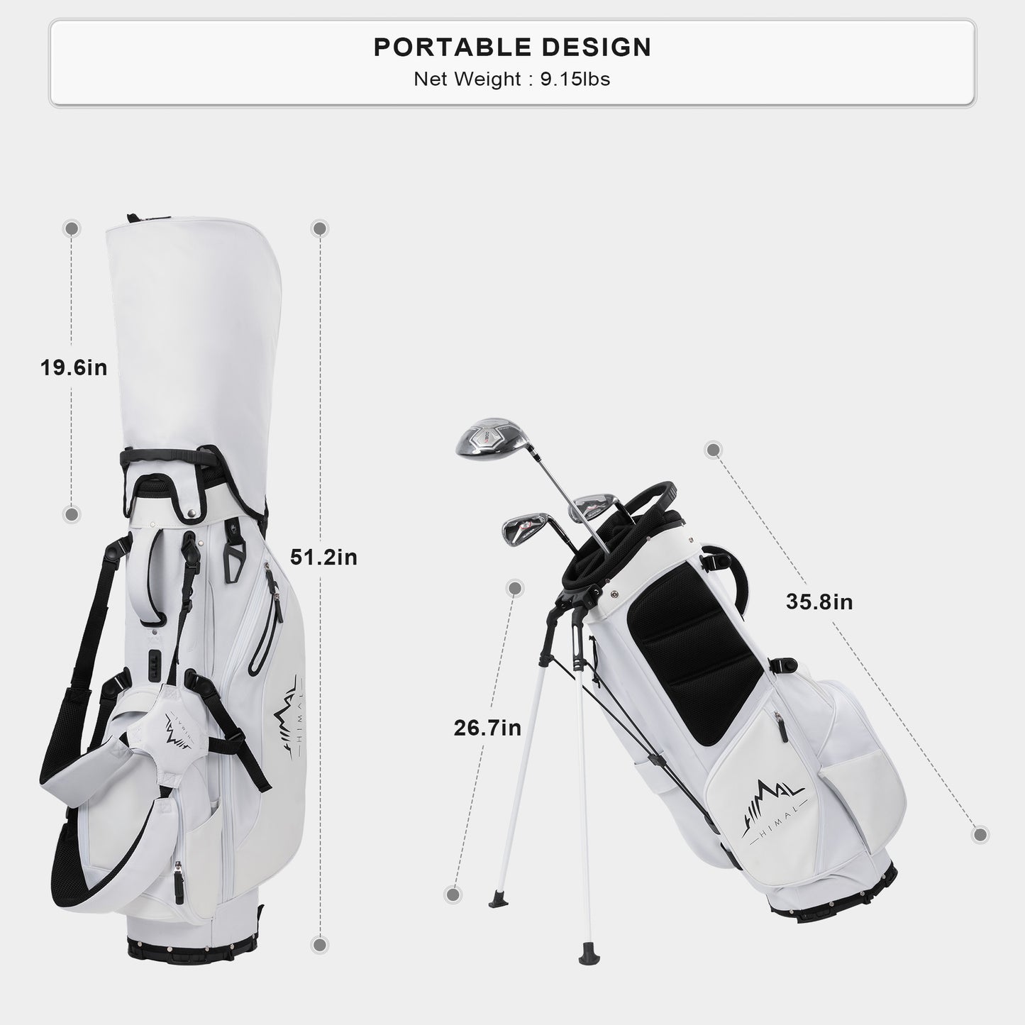 5-Way Golf Stand Bag-Pure White