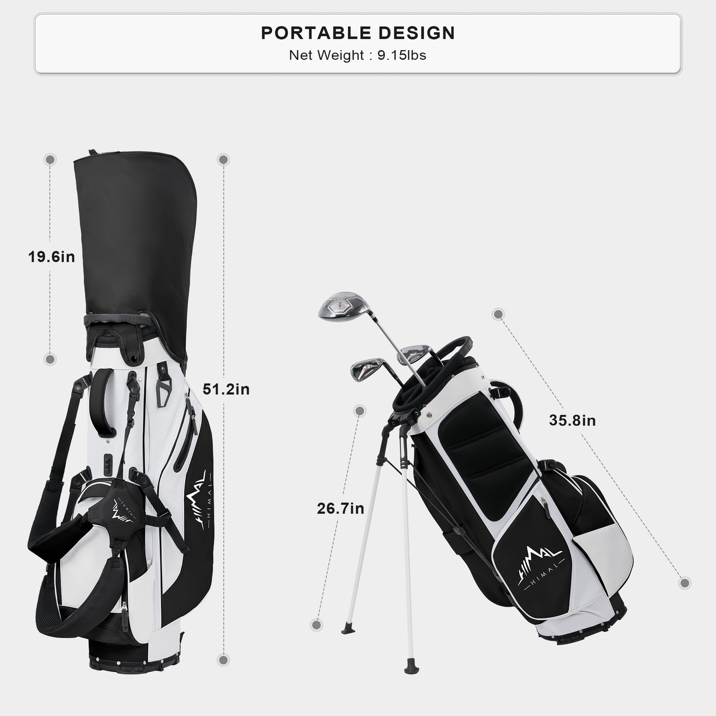 5-Way Golf Stand Bag-Classic Black-White