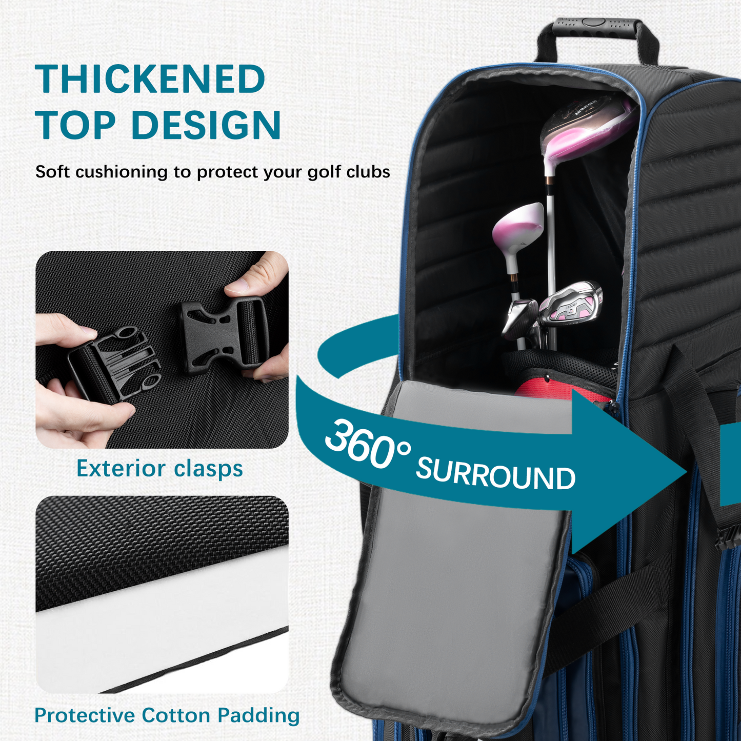 Soft-Sided Golf Travel Bag Cover with Wheels-Deep Blue