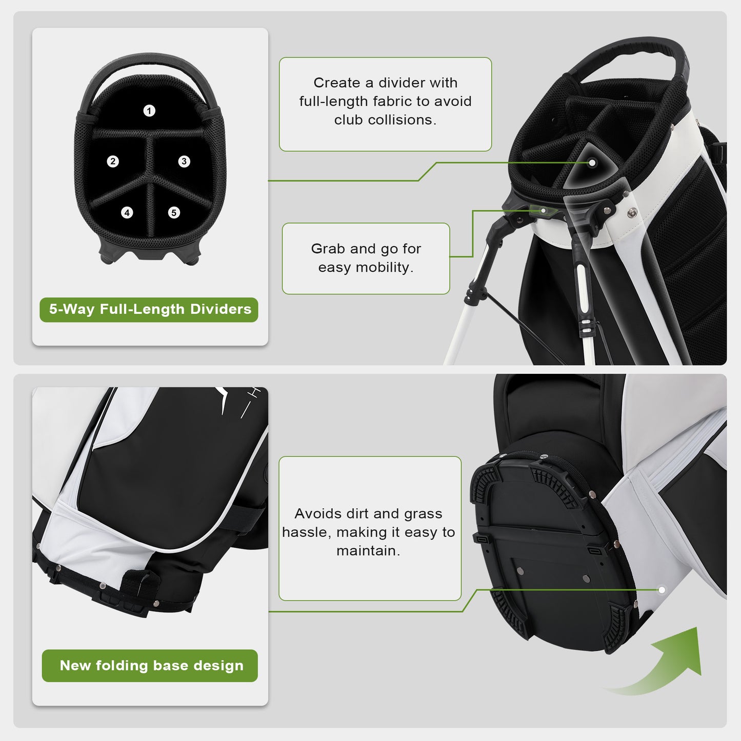 5-Way Golf Stand Bag-Classic Black-White