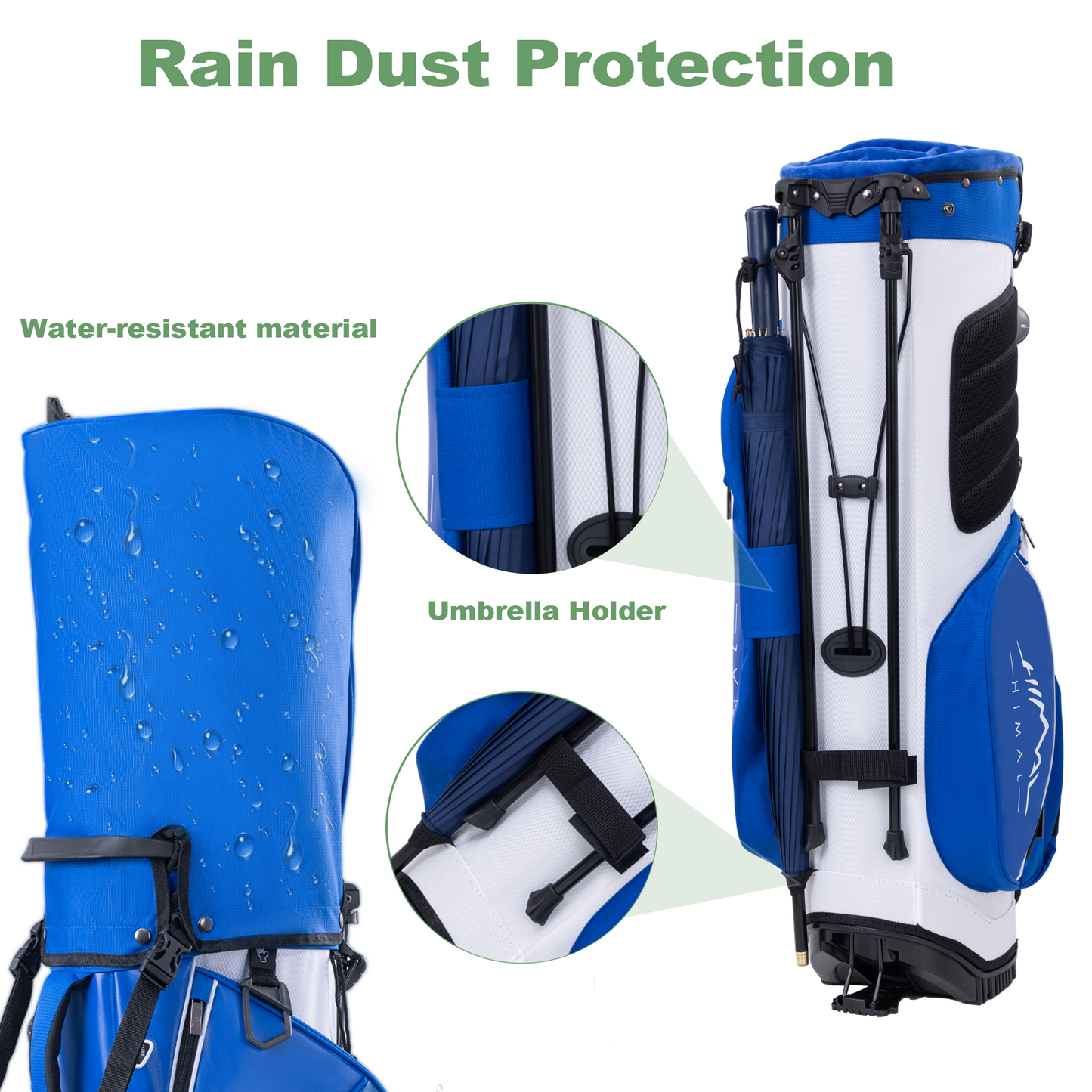 14-Way PU Leather Golf Stand Bag-Royal Blue-White