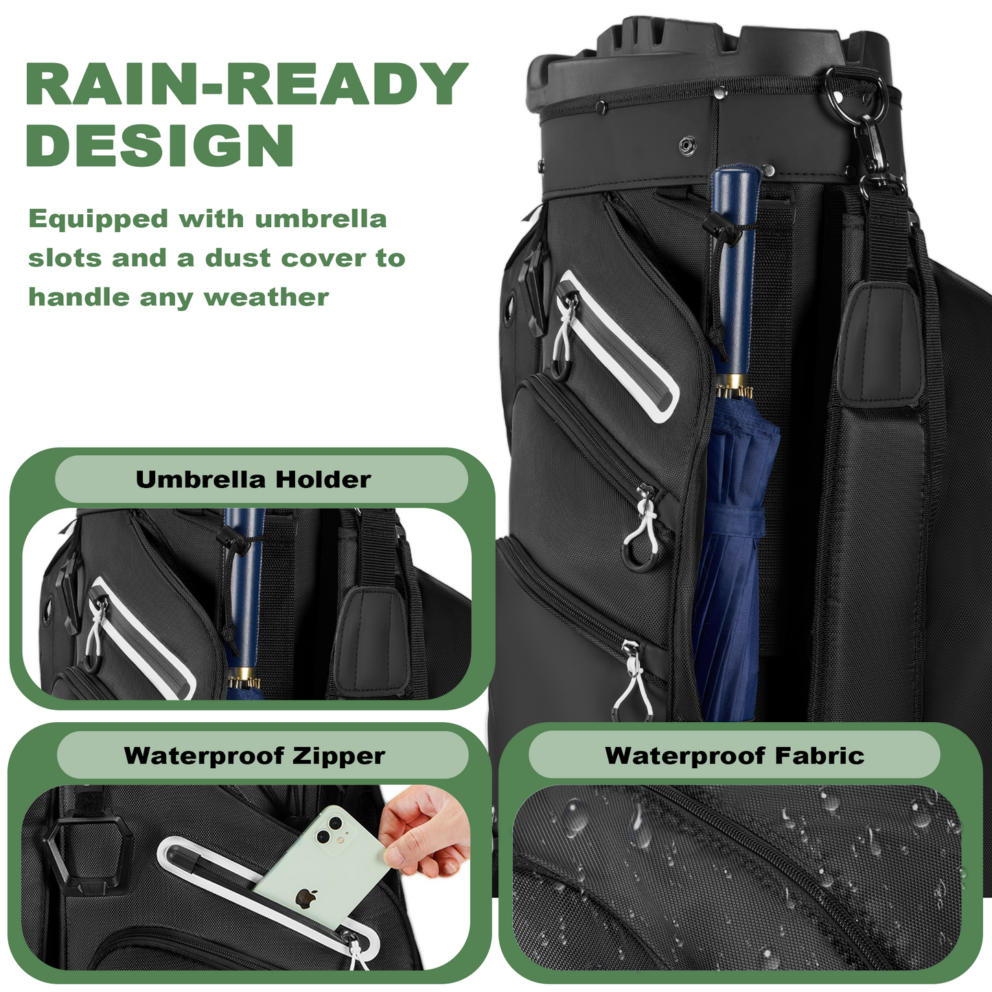 15-Way Full-Length Divider Golf Cart Bag-Black