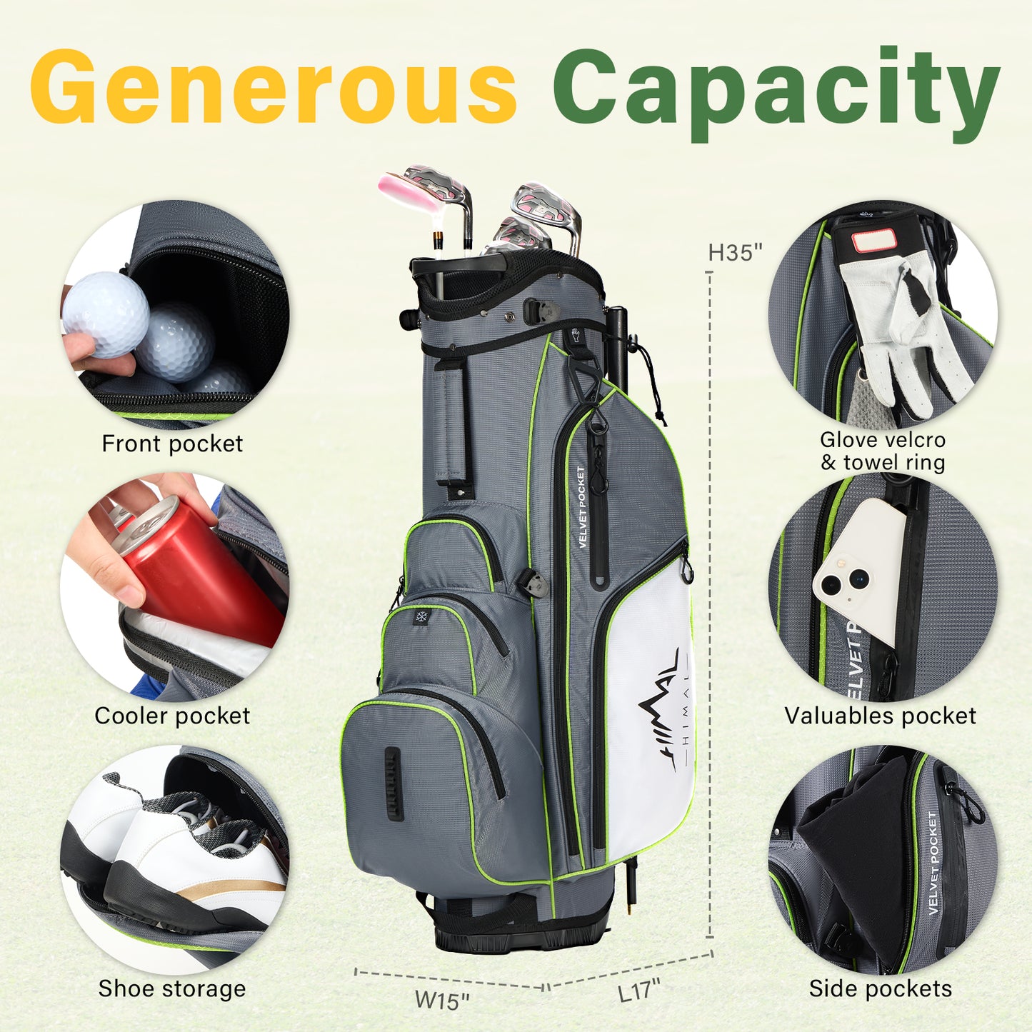 4-Way Full-Length Golf Stand Bag-Steel Gray-White