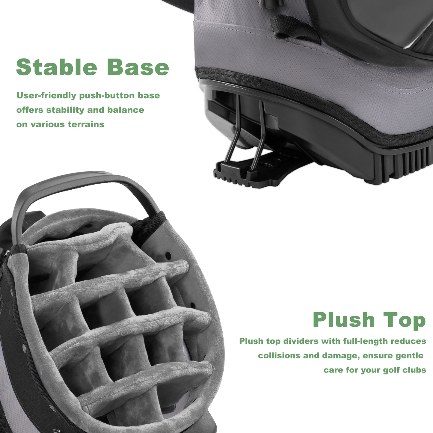 14-Way PU Leather Golf Stand Bag-Pure Black-Gray