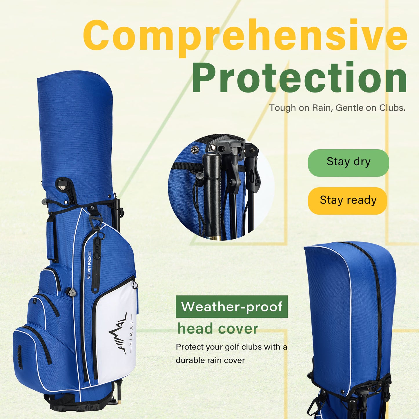 4-Way Full-Length Golf Stand Bag-Royal Blue-White