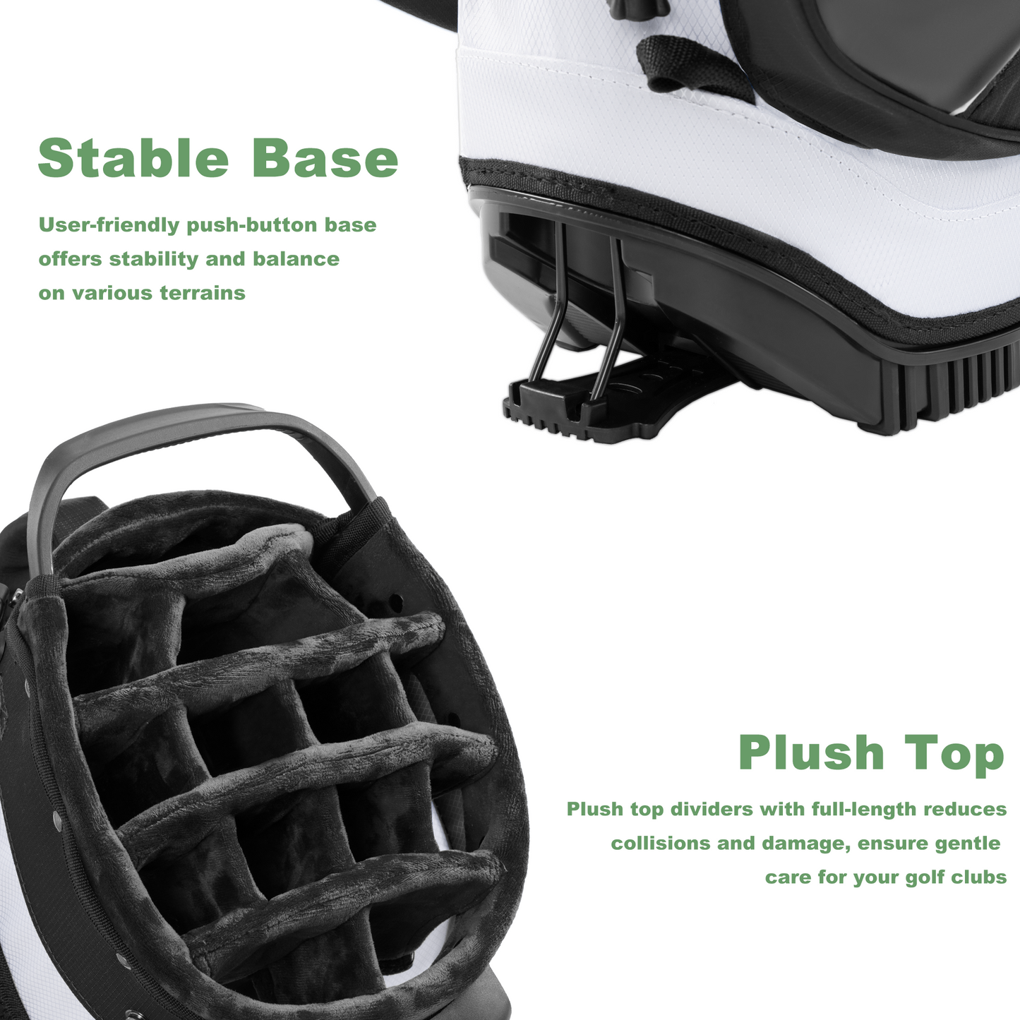 14-Way PU Leather Golf Stand Bag-Pure Black-White