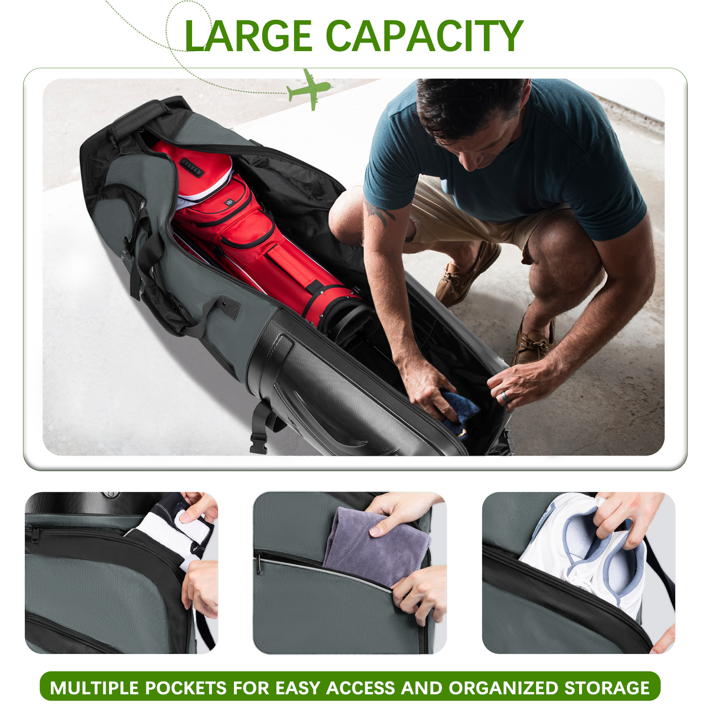 Heavy Duty Oxford Fabric Golf Travel Bag with Hard Case Top-Neutral Gray