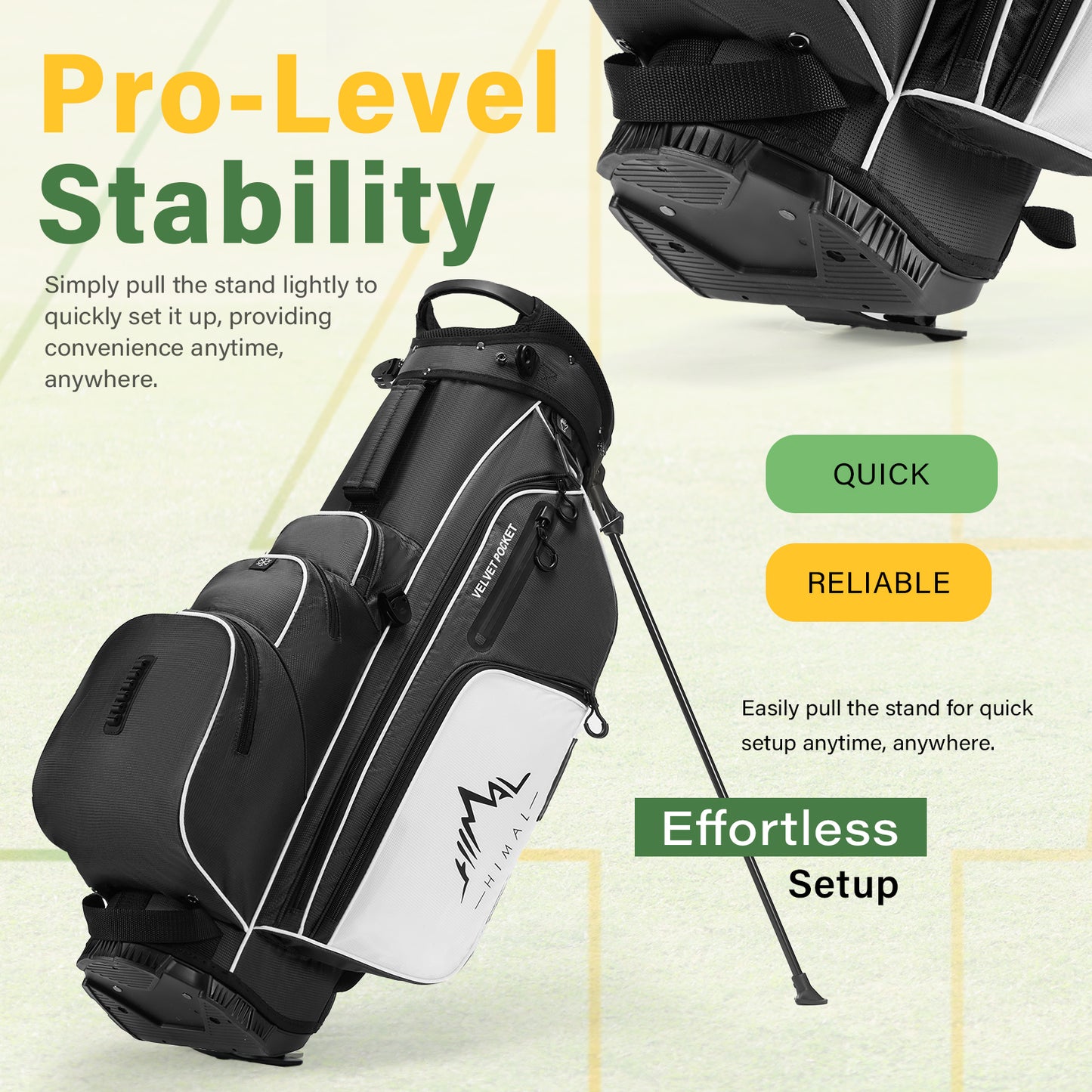 4-Way Full-Length Golf Stand Bag-Pure Black-White