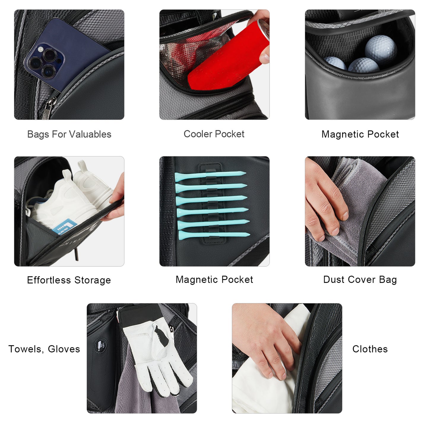 14-Way Golf Cart Bag with Full Length Divider-Black Grey