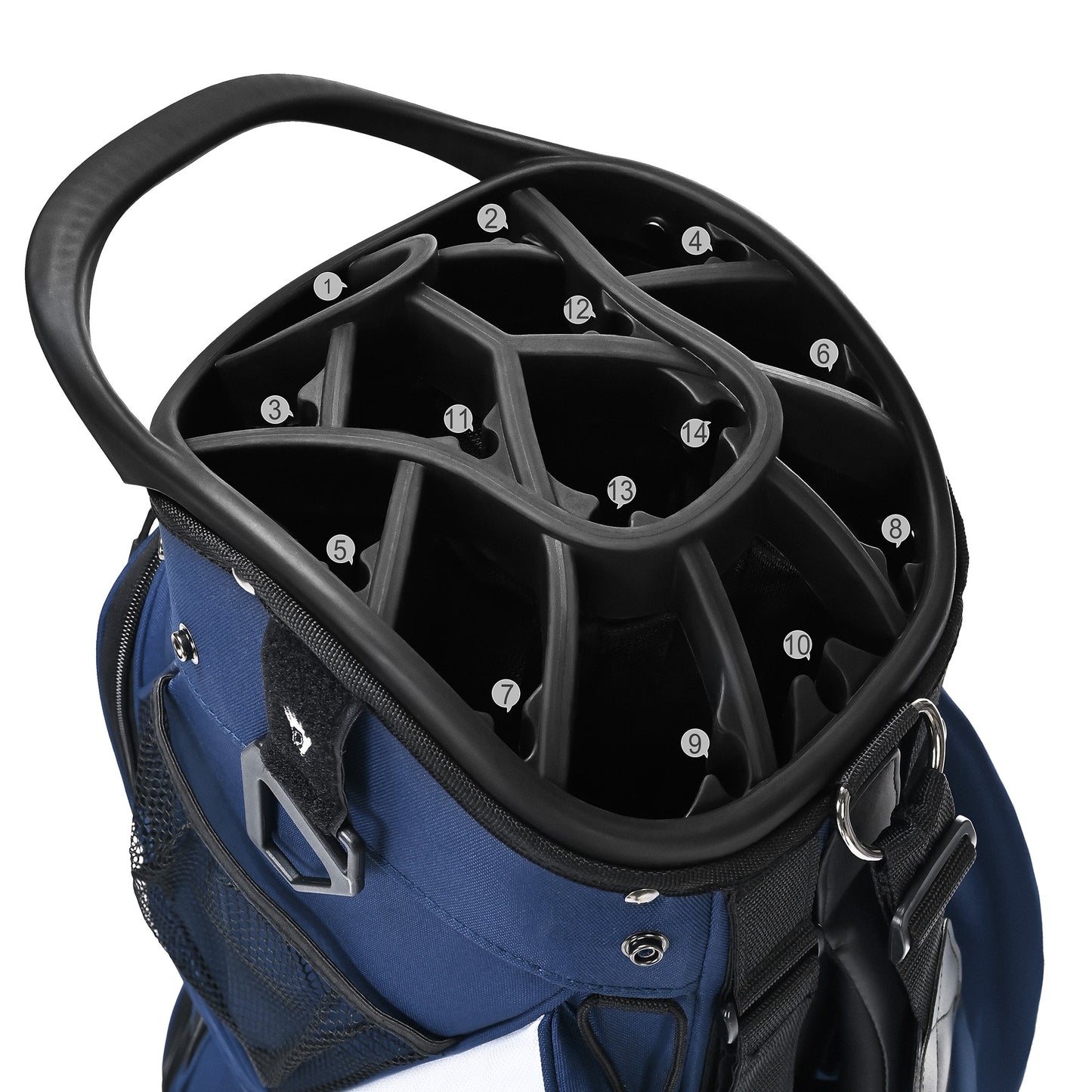Quiet and Anti-collision 14 Way Golf Cart Bag-Blue Red