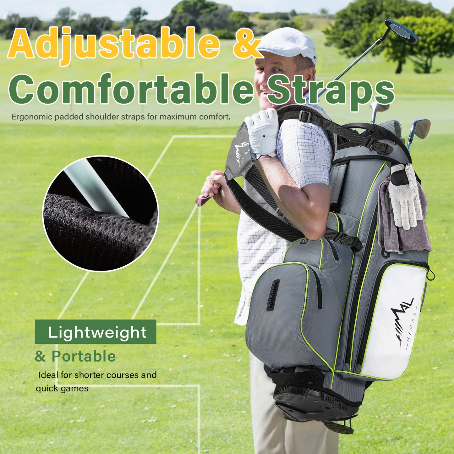 4-Way Full-Length Golf Stand Bag-Steel Gray-White