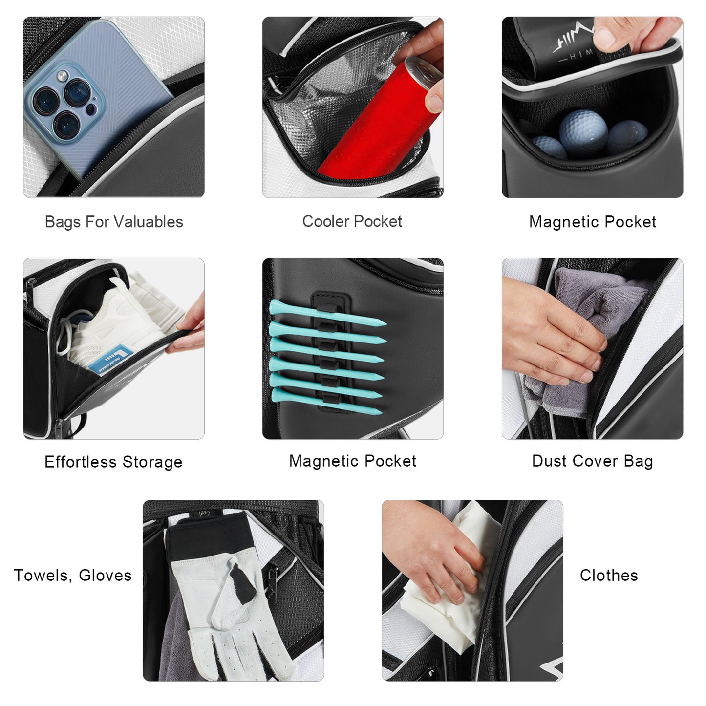 14-Way Golf Cart Bag with Full Length Divider-Black White
