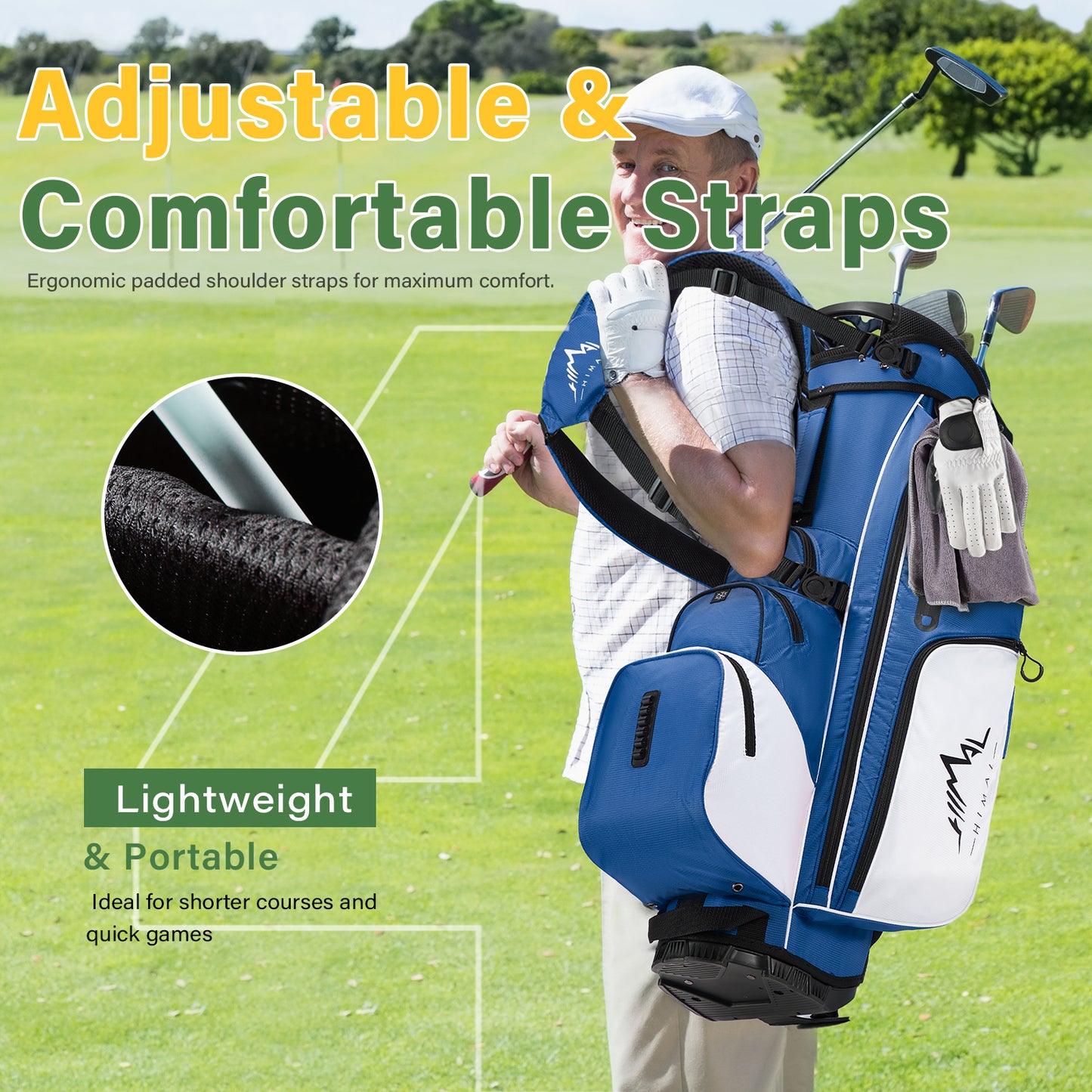 4-Way Full-Length Golf Stand Bag-Royal Blue-White