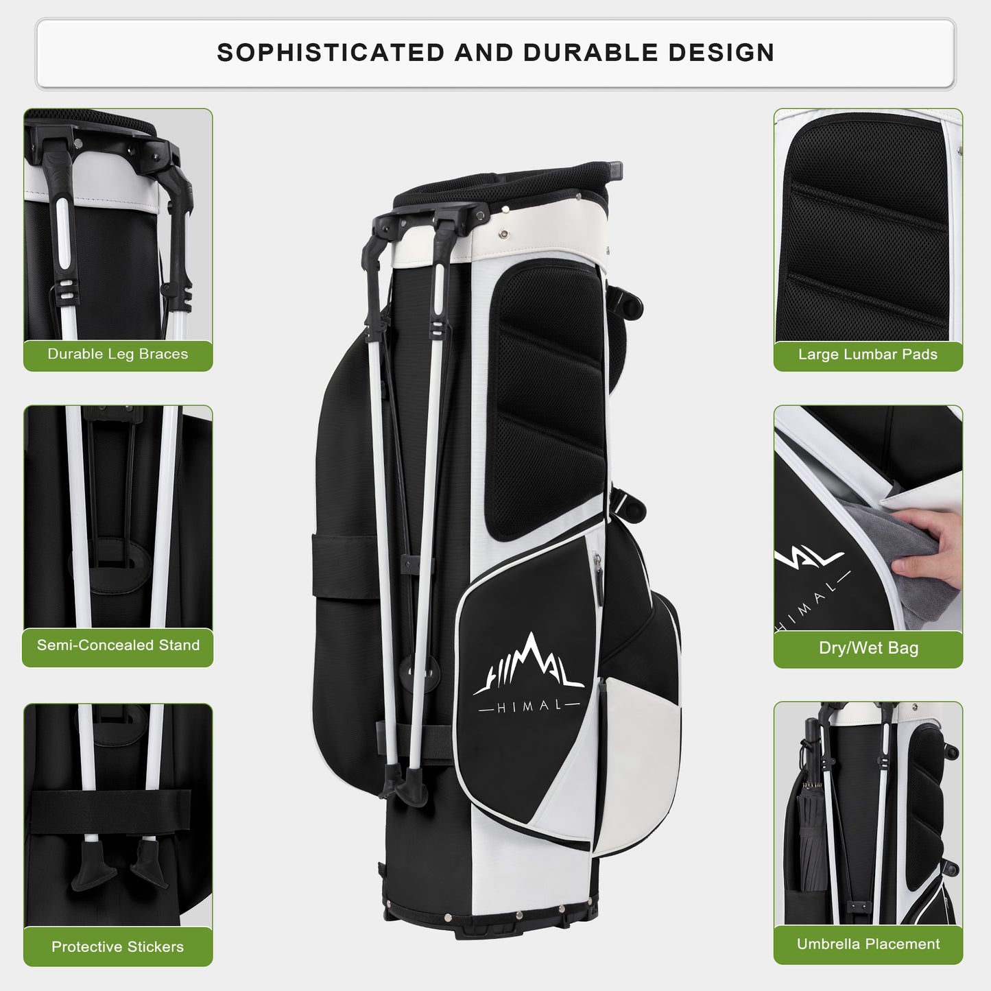 5-Way Golf Stand Bag-Classic Black-White
