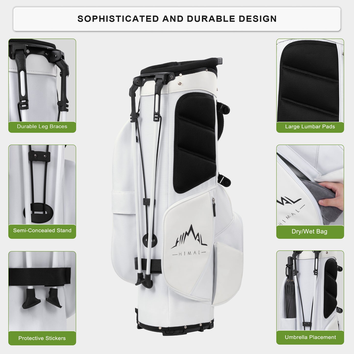 5-Way Golf Stand Bag-Pure White