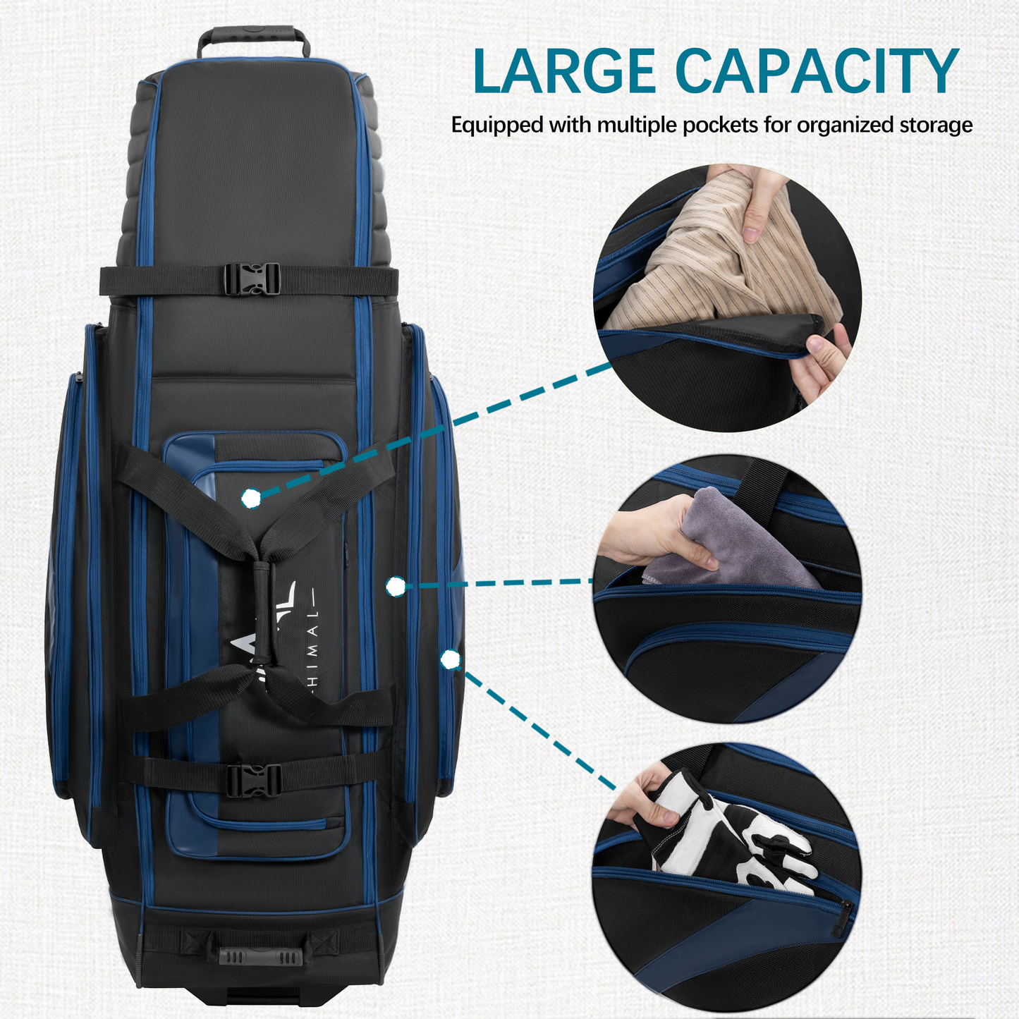 Soft-Sided Golf Travel Bag Cover with Wheels-Deep Blue