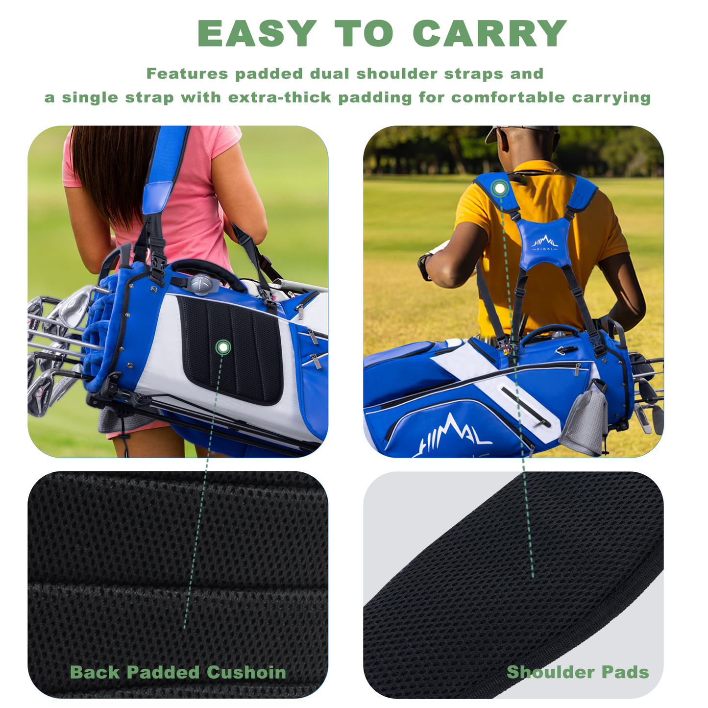 14-Way PU Leather Golf Stand Bag-Royal Blue-White