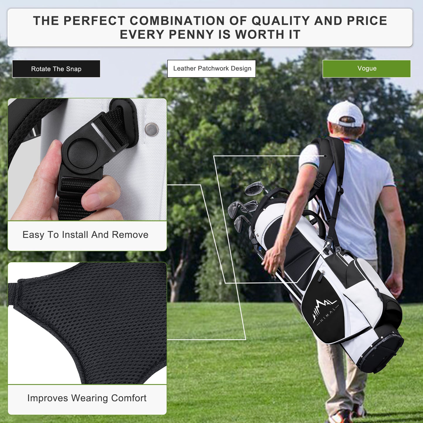 5-Way Golf Stand Bag-Classic Black-White