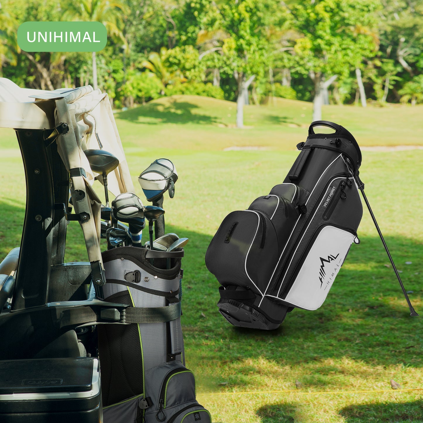 4-Way Full-Length Golf Stand Bag-Pure Black-White