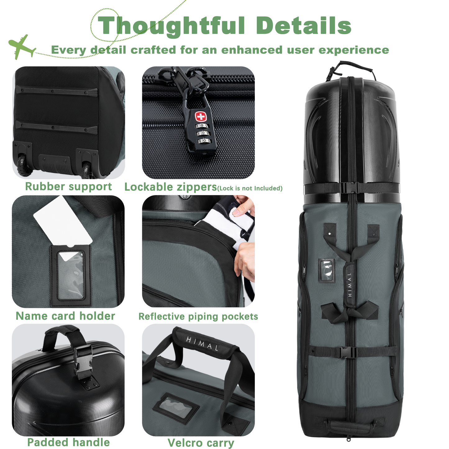 Heavy Duty Oxford Fabric Golf Travel Bag with Hard Case Top-Neutral Gray