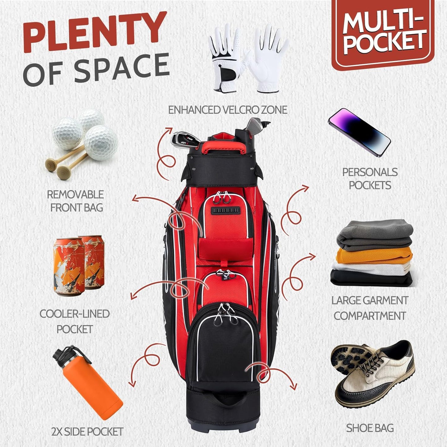 14-Way Golf Cart Bag Pro-Red