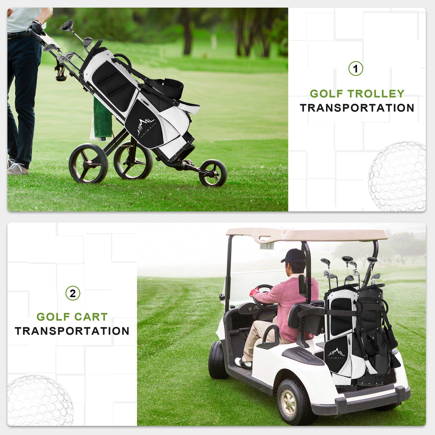 5-Way Golf Stand Bag-Classic Black-White