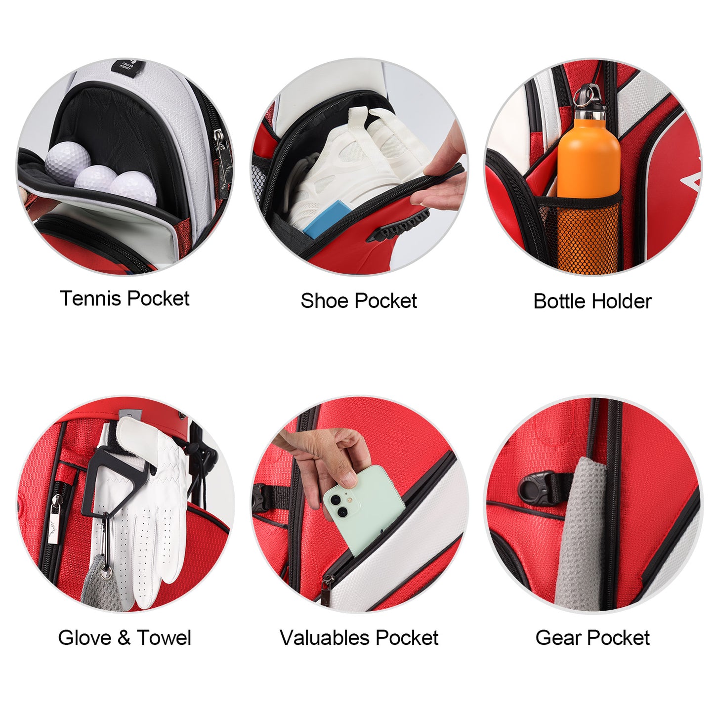 Golf Stand Bag with 4 Way Top Dividers-Red White