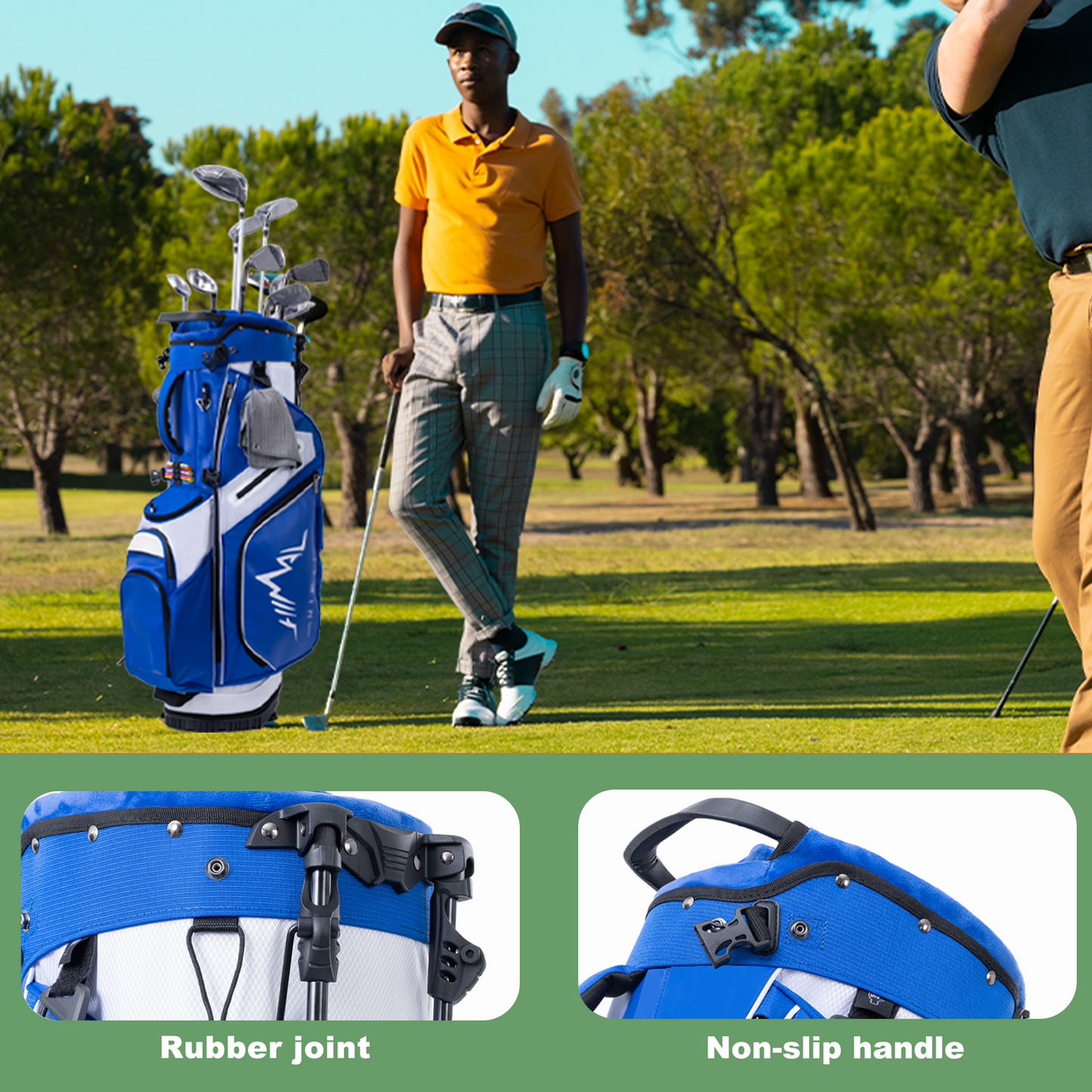 14-Way PU Leather Golf Stand Bag-Royal Blue-White