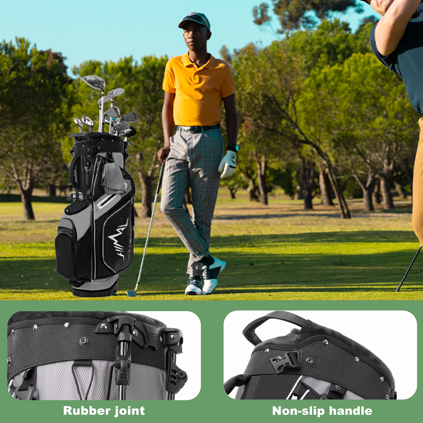 14-Way PU Leather Golf Stand Bag-Pure Black-Gray