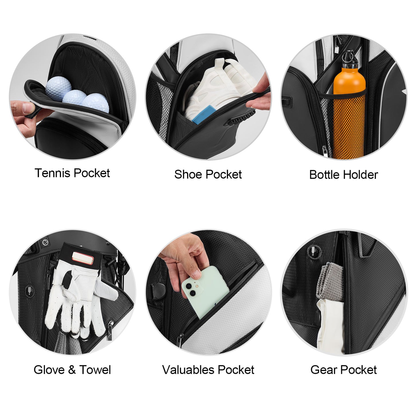 Golf Stand Bag with 4 Way Top Dividers-Black White