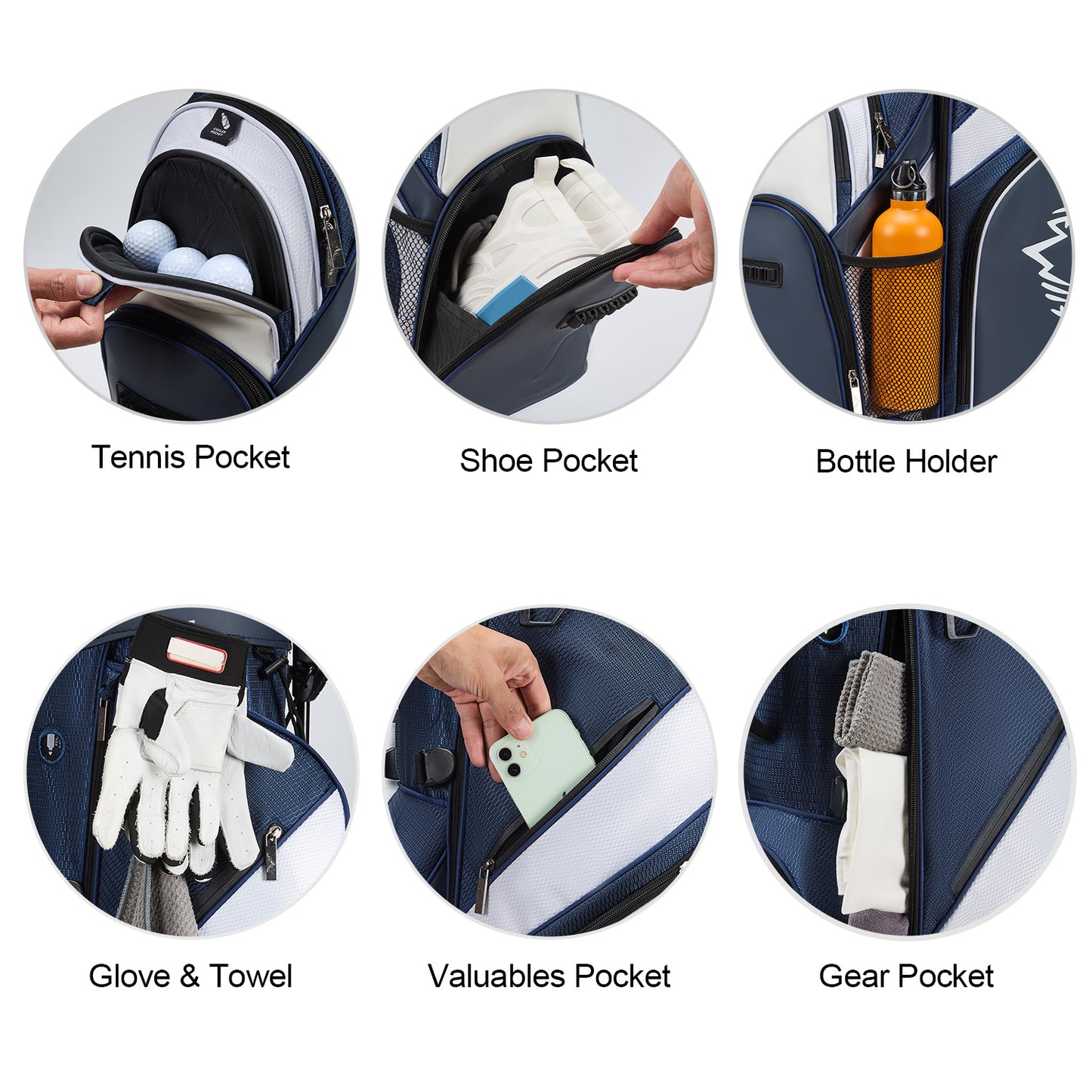 Golf Stand Bag with 4 Way Top Dividers-Blue White