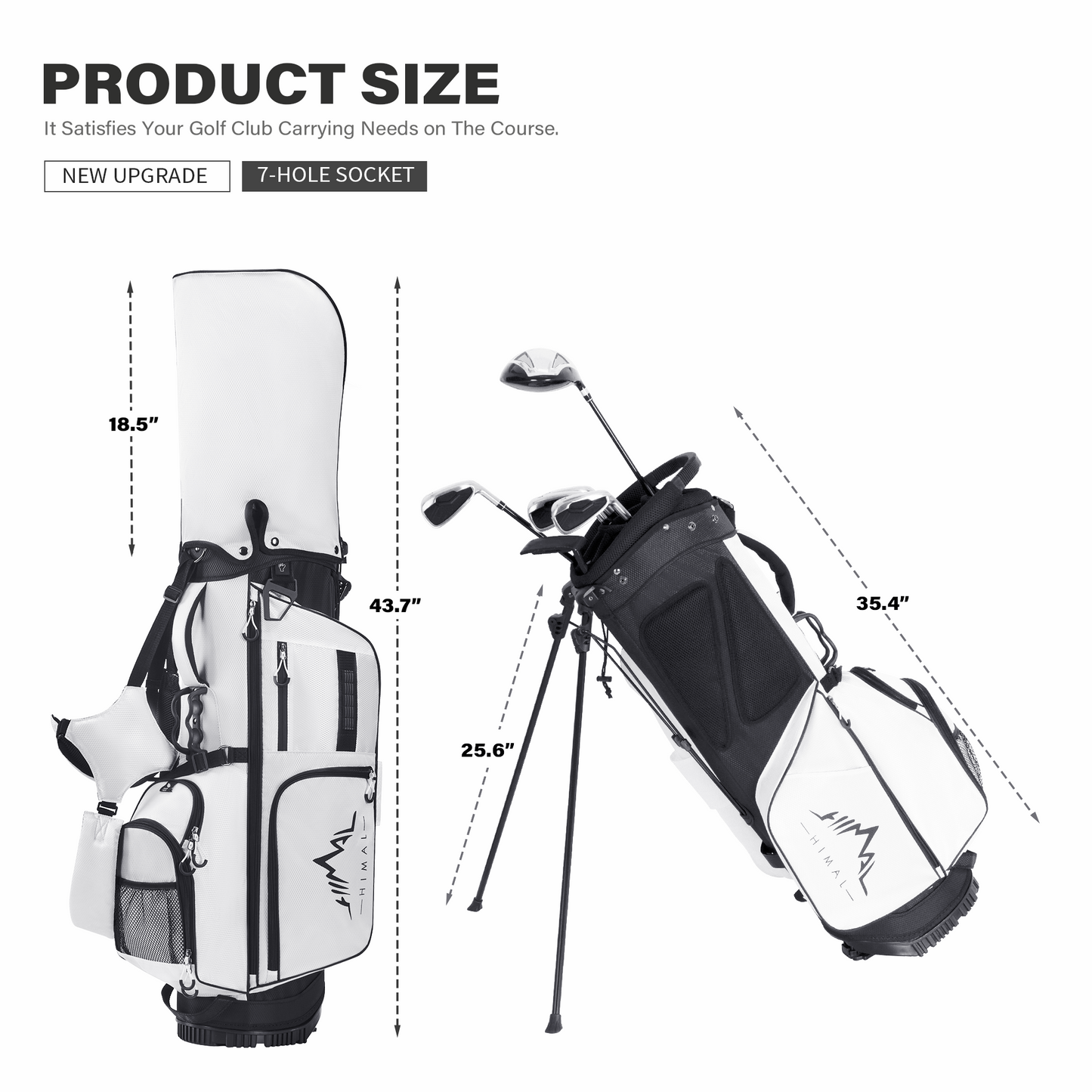 Golf Stand Bag with 7 Way Top Dividers-White