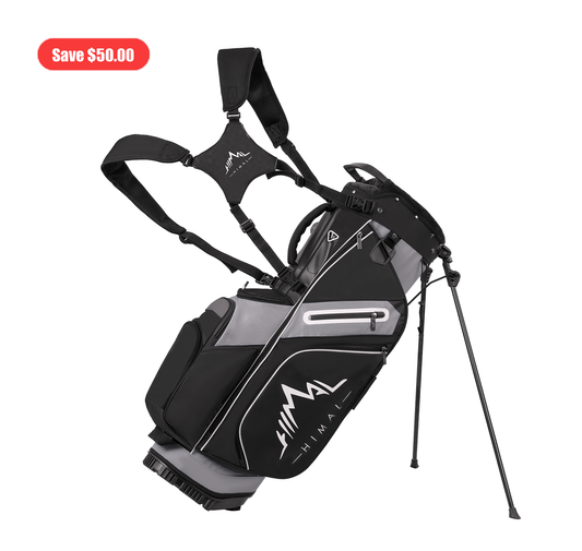 14-Way PU Leather Golf Stand Bag-Pure Black-Gray