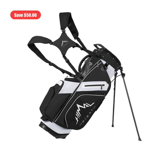 14-Way PU Leather Golf Stand Bag-Pure Black-White