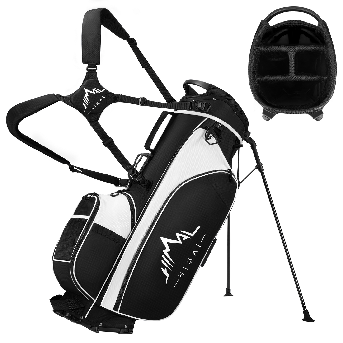 4-Way Golf Stand Bag-Pure Black-White