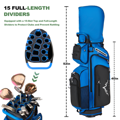 15-Way Full-Length Divider Golf Cart Bag-Blue