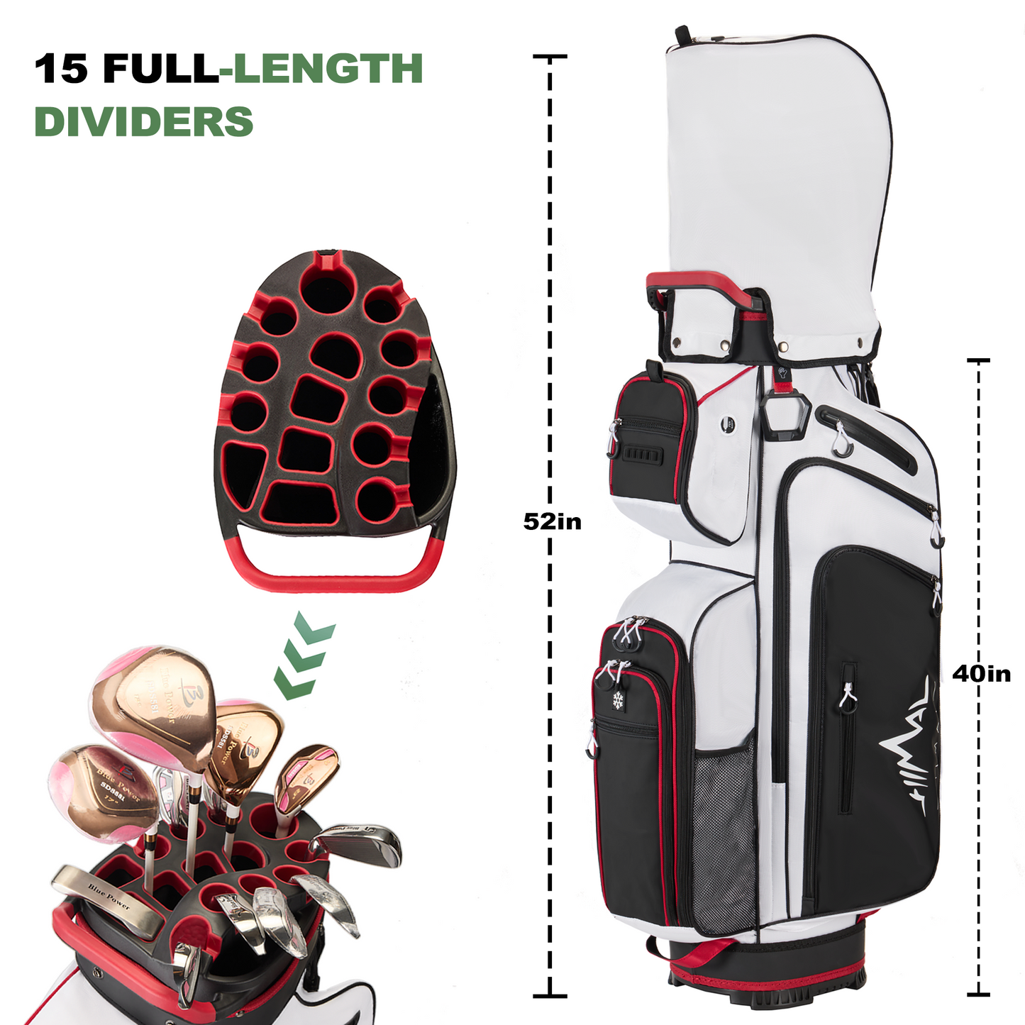 15-Way Full-Length Divider Golf Cart Bag-White