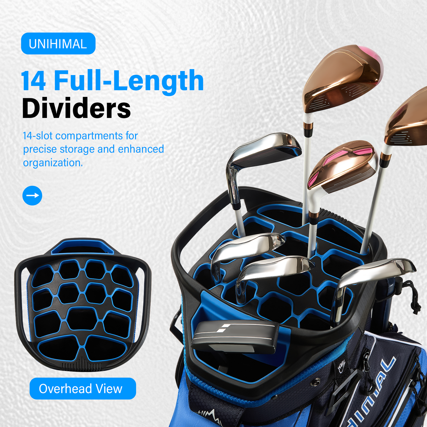 14-Way Full Length Premium Golf Cart Bag-Deep Blue